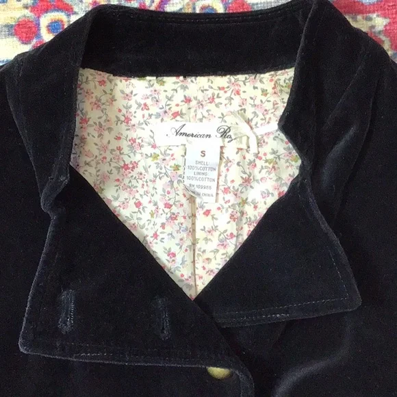VTG American Rag Black Cotton Velveteen Cropped Lined Jacket - Picture 5 of 16